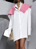 Ladies Contrast Color Loose Shirt Short Dress 2TZ1012 - SWEETKAMA