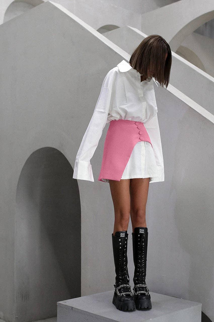 Ladies Contrast Color Loose Shirt Short Dress 2TZ1012 - SWEETKAMA