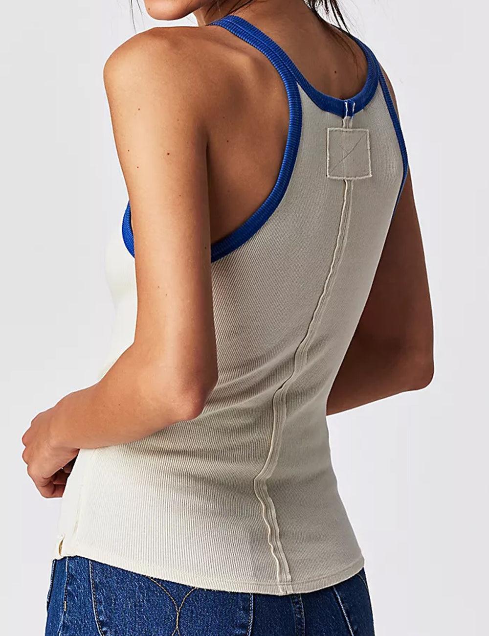Ladies Contrast Color Ribbed Tank Top SKT440 - SWEETKAMA