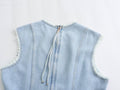 Ladies Crew Neck Sleeveless Denim Dress E48067 - SWEETKAMA