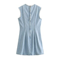 Ladies Crew Neck Sleeveless Denim Dress E48067 - SWEETKAMA