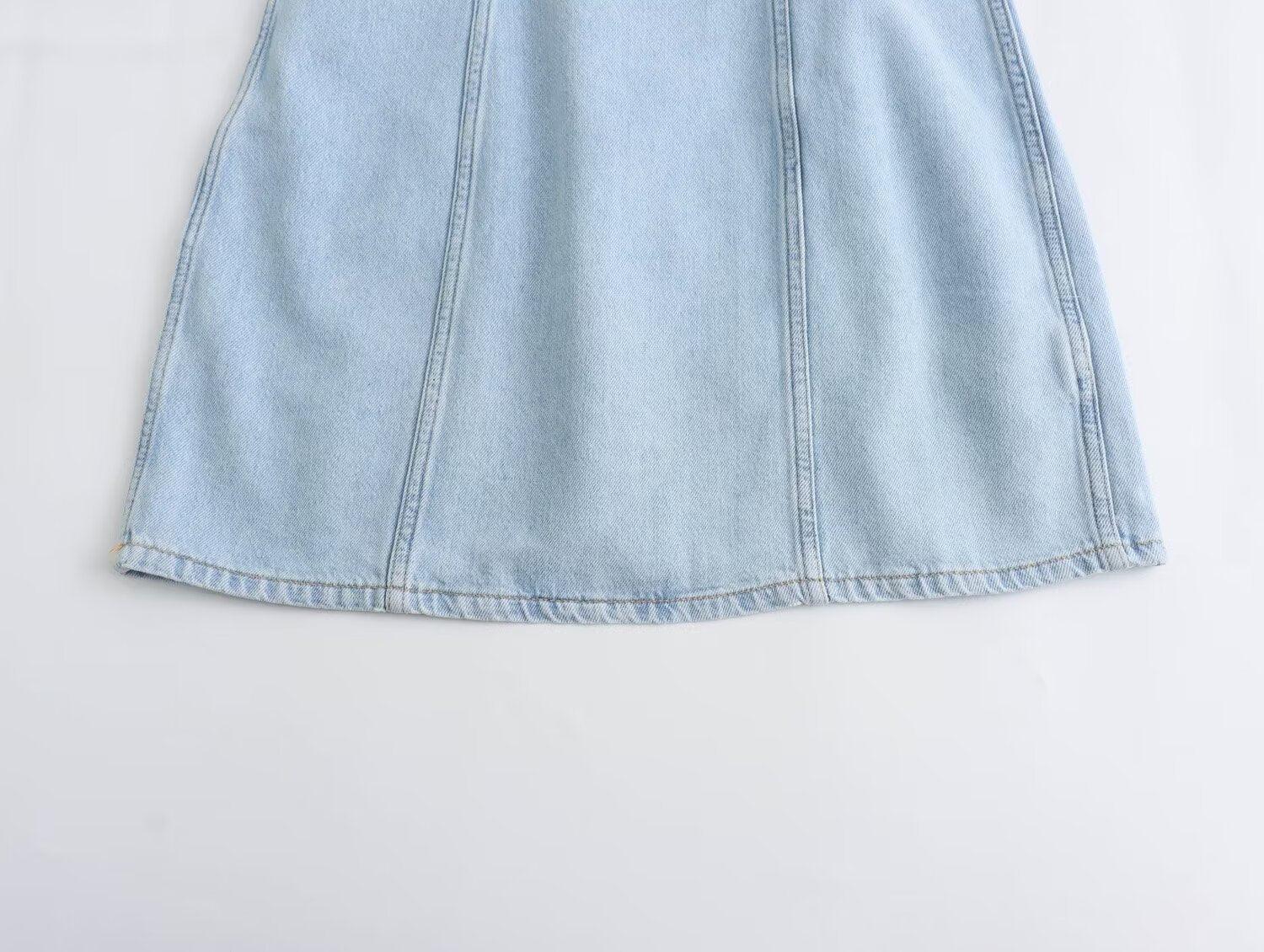 Ladies Crew Neck Sleeveless Denim Dress E48067 - SWEETKAMA