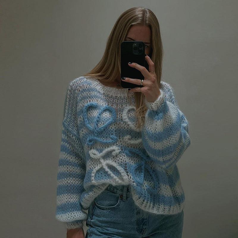 Ladies Crochet Knitted Rainbow Sweater T2A1 - SWEETKAMA