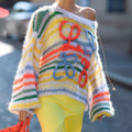 Ladies Crochet Knitted Rainbow Sweater T2A1 - SWEETKAMA