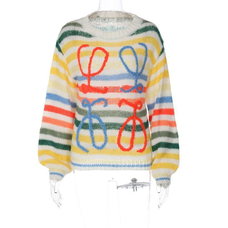 Ladies Crochet Knitted Rainbow Sweater T2A1 - SWEETKAMA
