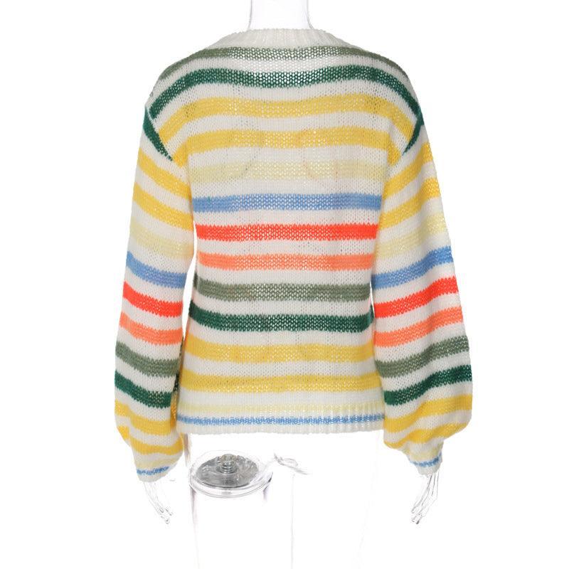 Ladies Crochet Knitted Rainbow Sweater T2A1 - SWEETKAMA