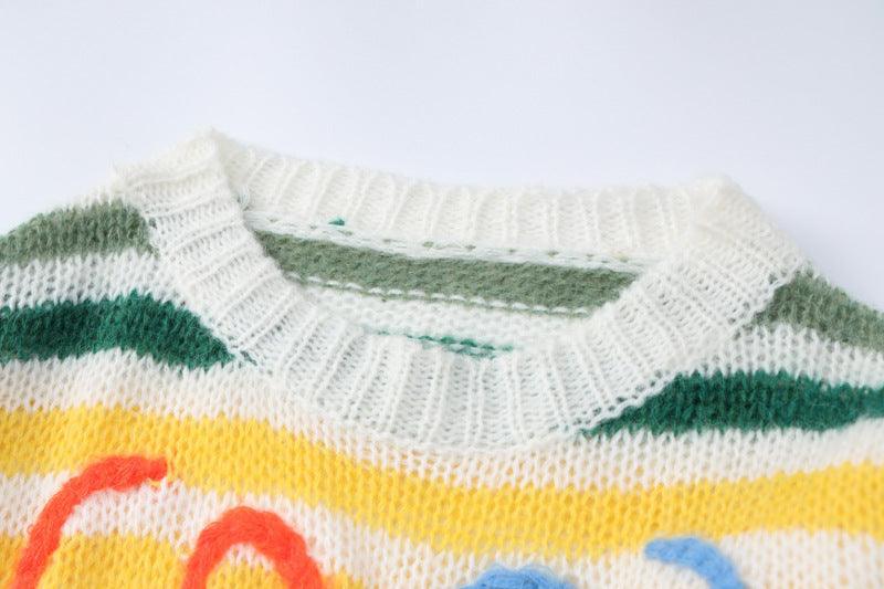 Ladies Crochet Knitted Rainbow Sweater T2A1 - SWEETKAMA