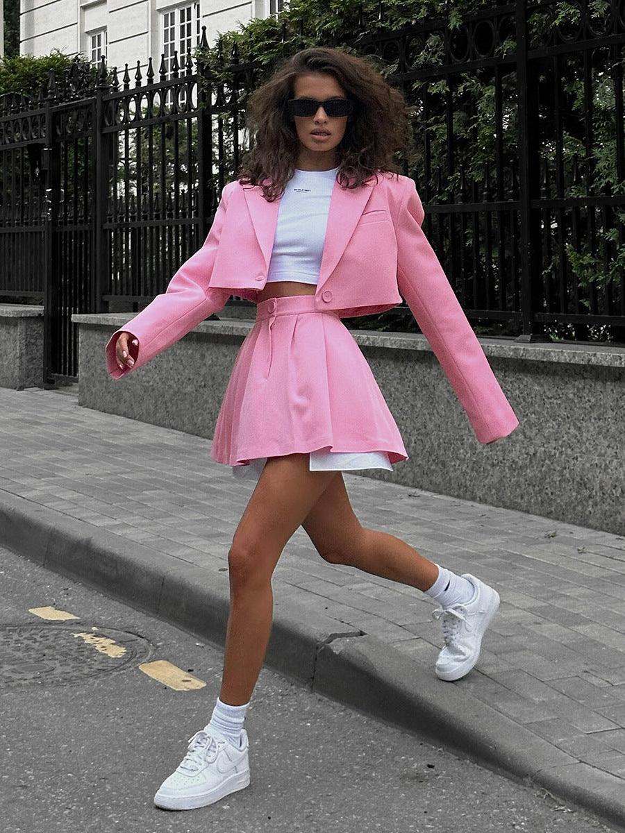 Ladies Crop Blazer and Pleated Skirt Sets TZ0119 - SWEETKAMA