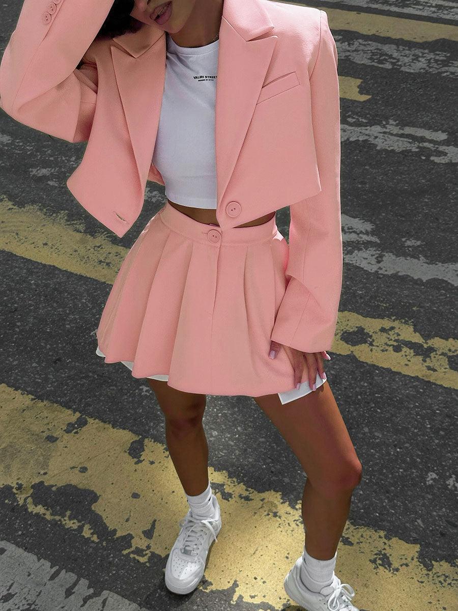 Ladies Crop Blazer and Pleated Skirt Sets TZ0119 - SWEETKAMA
