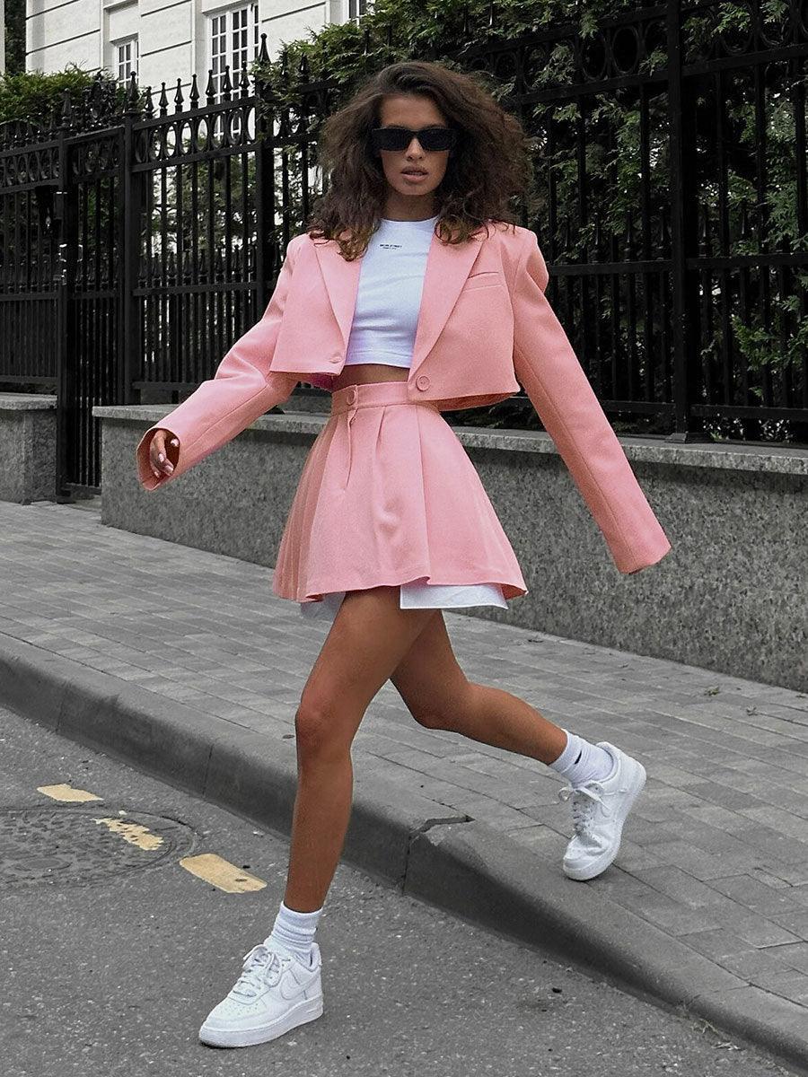 Ladies Crop Blazer and Pleated Skirt Sets TZ0119 - SWEETKAMA
