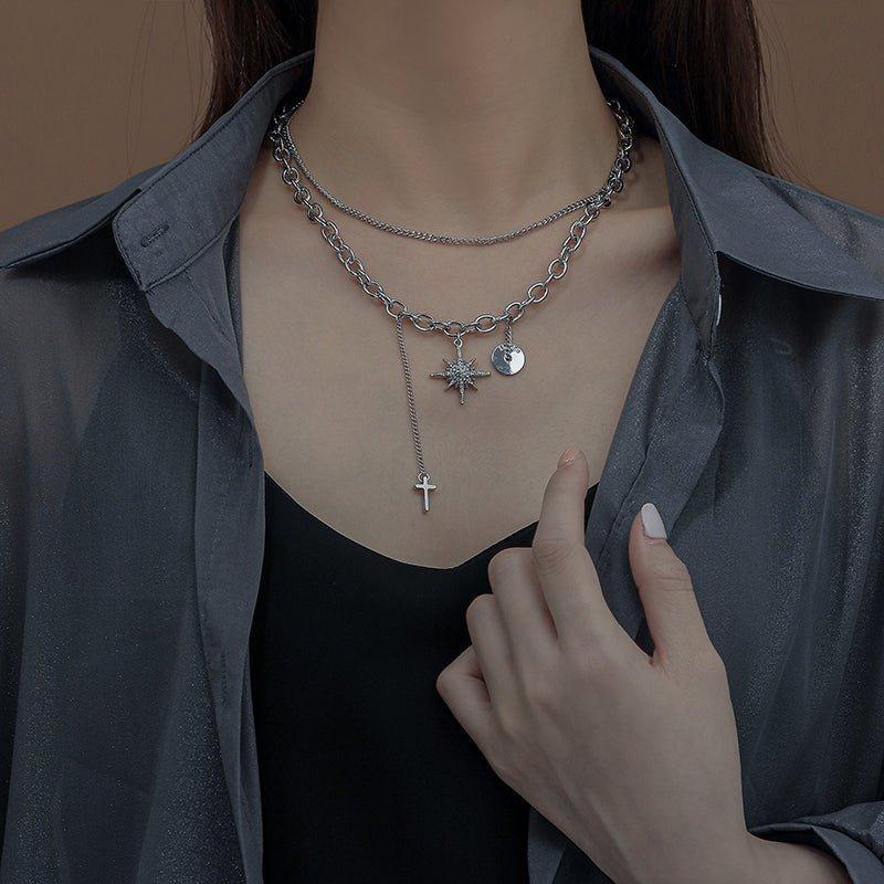 Ladies Cross & Star Circle Pendent Necklace SKAJ026 - SWEETKAMA