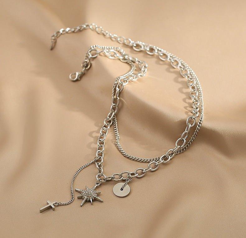Ladies Cross & Star Circle Pendent Necklace SKAJ026 - SWEETKAMA