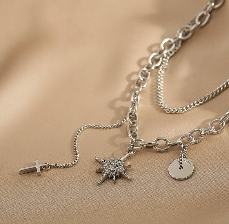 Ladies Cross & Star Circle Pendent Necklace SKAJ026 - SWEETKAMA