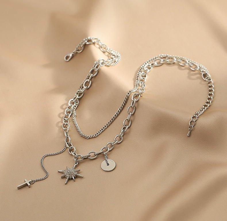 Ladies Cross & Star Circle Pendent Necklace SKAJ026 - SWEETKAMA