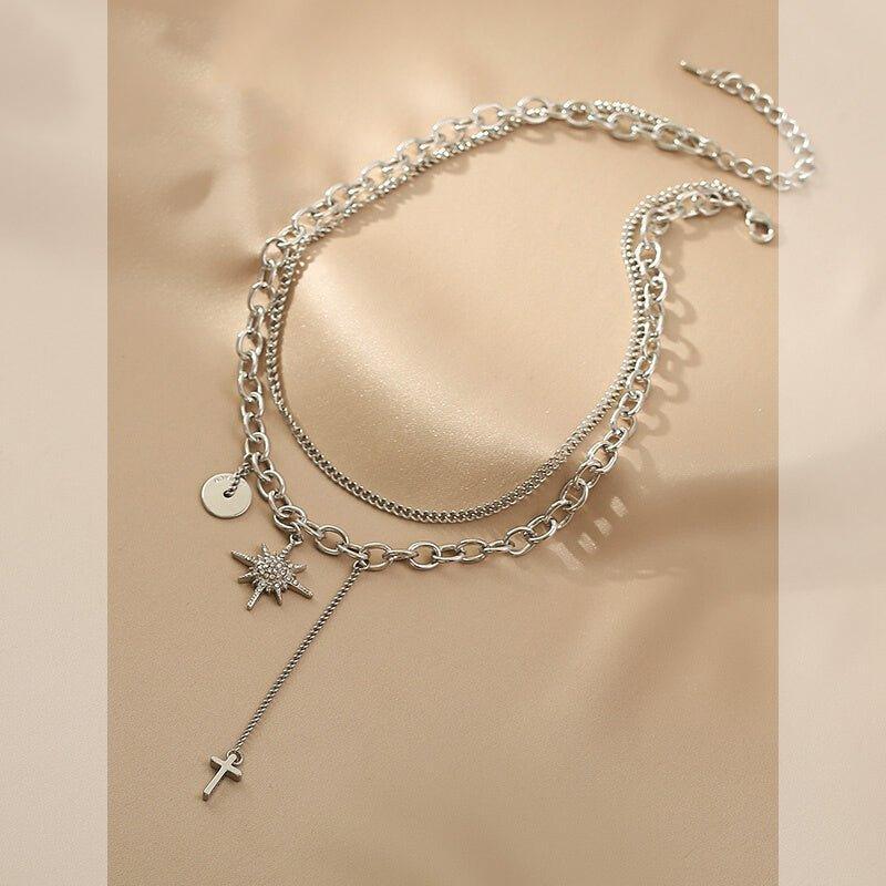 Ladies Cross & Star Circle Pendent Necklace SKAJ026 - SWEETKAMA