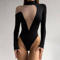 Ladies Deep V-Neck See Through Long Sleeves Teddy HT0913 - SWEETKAMA