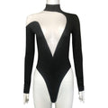 Ladies Deep V-Neck See Through Long Sleeves Teddy HT0913 - SWEETKAMA