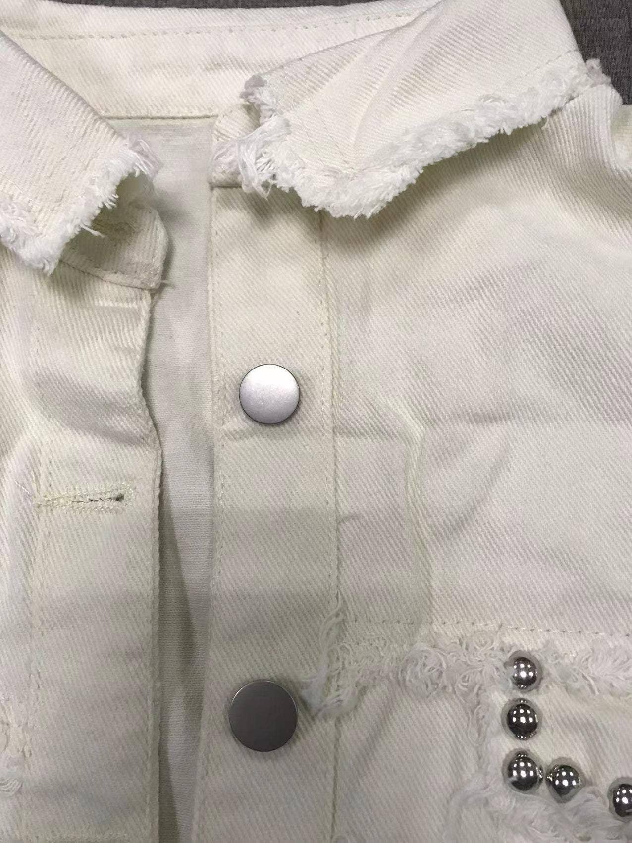 Ladies Denim Pockets Lapel Metal Loose Shirt 32131 - SWEETKAMA