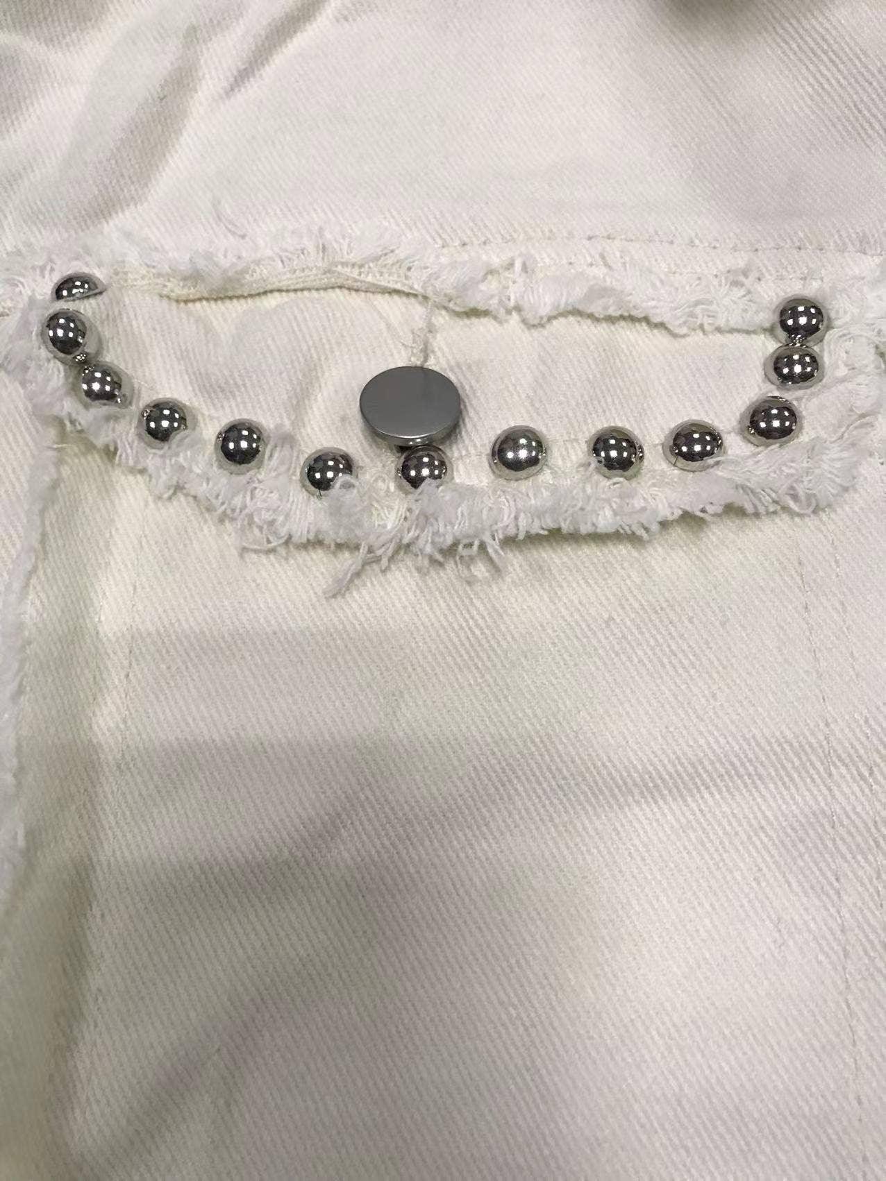 Ladies Denim Pockets Lapel Metal Loose Shirt 32131 - SWEETKAMA