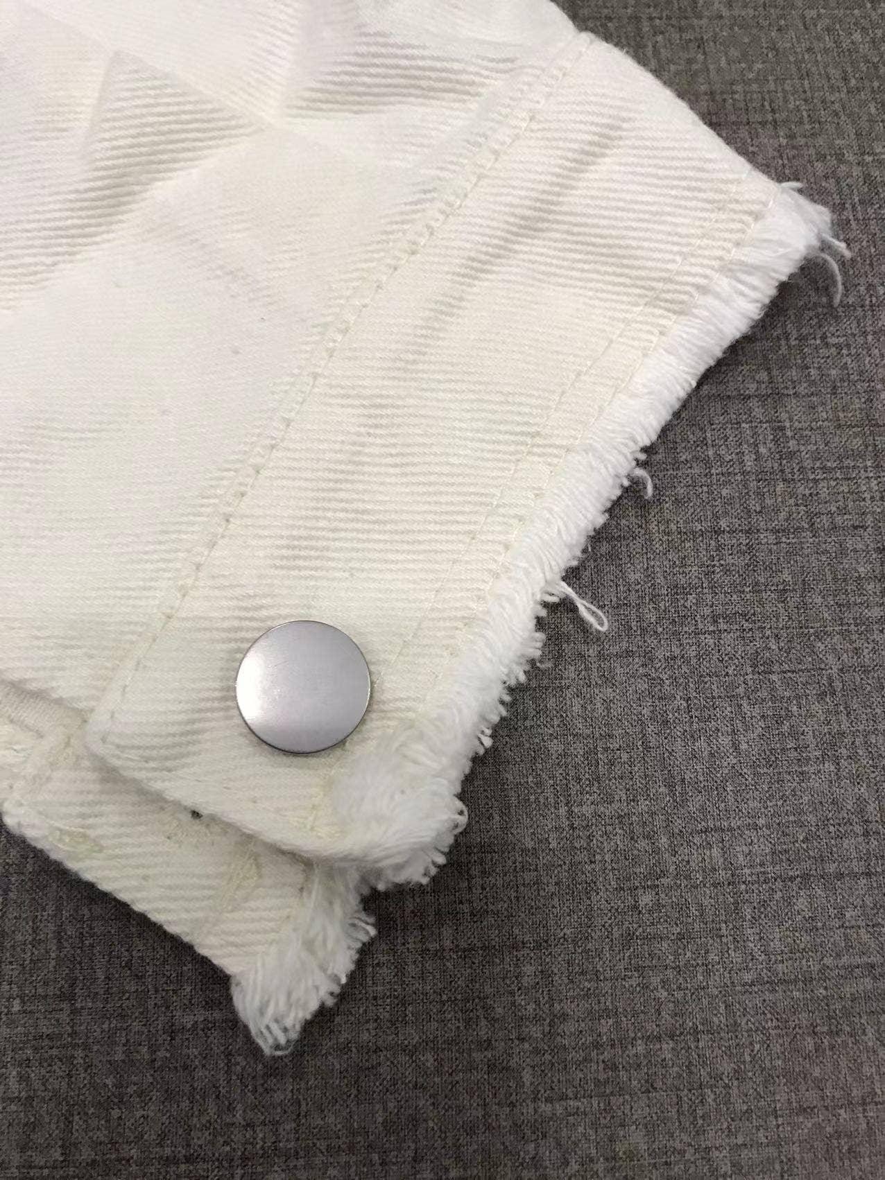 Ladies Denim Pockets Lapel Metal Loose Shirt 32131 - SWEETKAMA