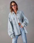 Ladies Denim Pockets Lapel Metal Loose Shirt 32131 - SWEETKAMA