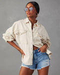 Ladies Denim Pockets Lapel Metal Loose Shirt 32131 - SWEETKAMA