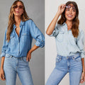 Ladies Denim Pockets Long Sleeves Shirt 32130 - SWEETKAMA