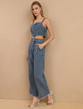 Ladies Denim Tank Top and Wide Leg Pants 2PCS Set SKST395 - SWEETKAMA