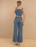 Ladies Denim Tank Top and Wide Leg Pants 2PCS Set SKST395 - SWEETKAMA