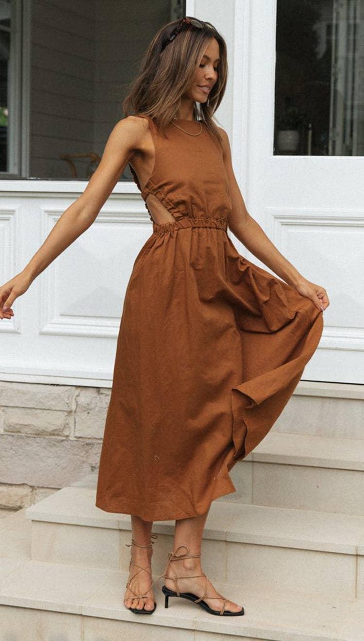 Ladies Elastic Strape Back Sleeveless Midi Dress 993 - SWEETKAMA
