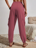 Ladies Elastic Waist Solid Color Cargo Pants AXR281 - SWEETKAMA
