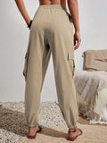 Ladies Elastic Waist Solid Color Cargo Pants AXR281 - SWEETKAMA