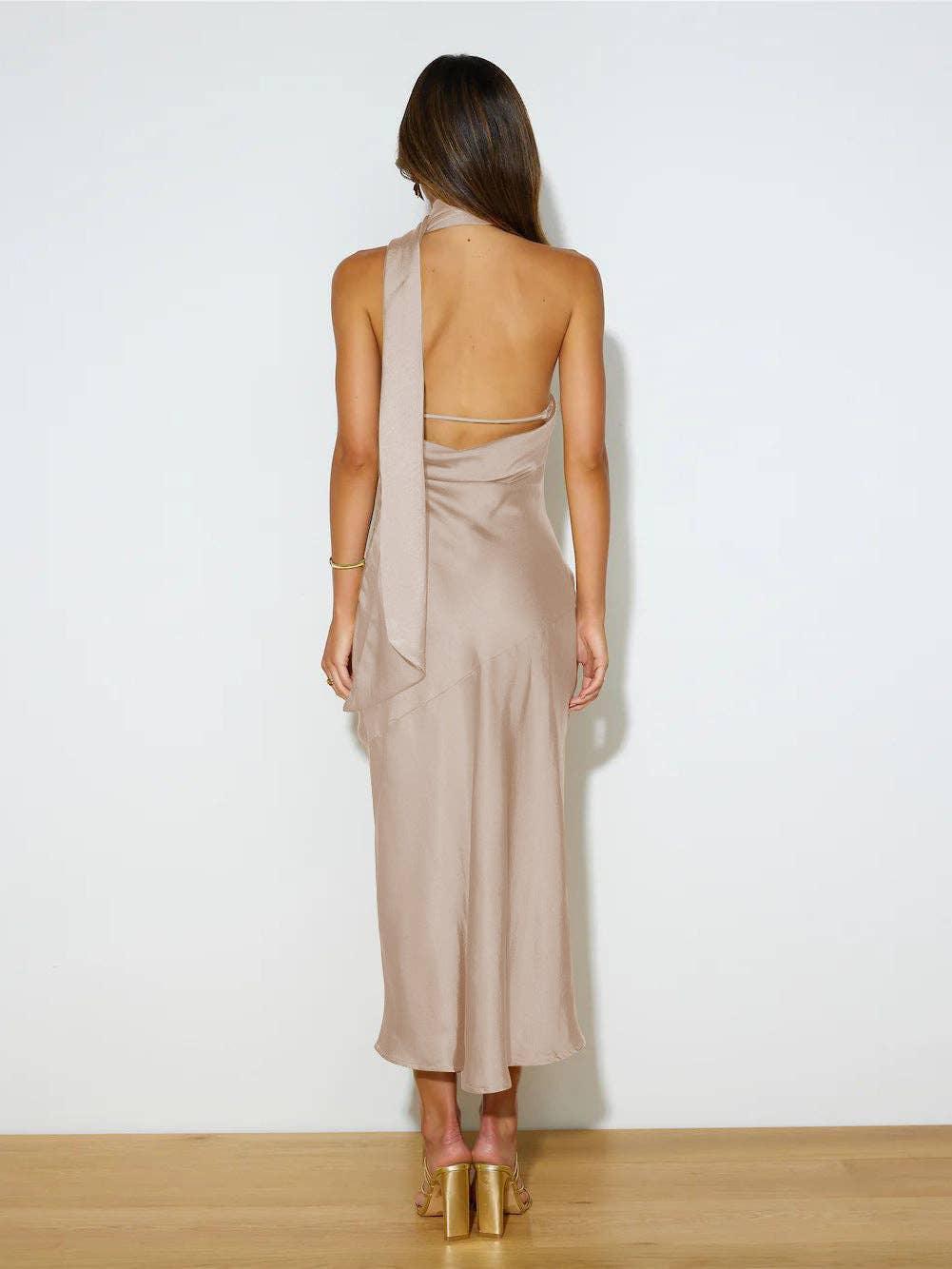 Ladies Elegant Backless Daily Midi Dress GQRZ - SWEETKAMA