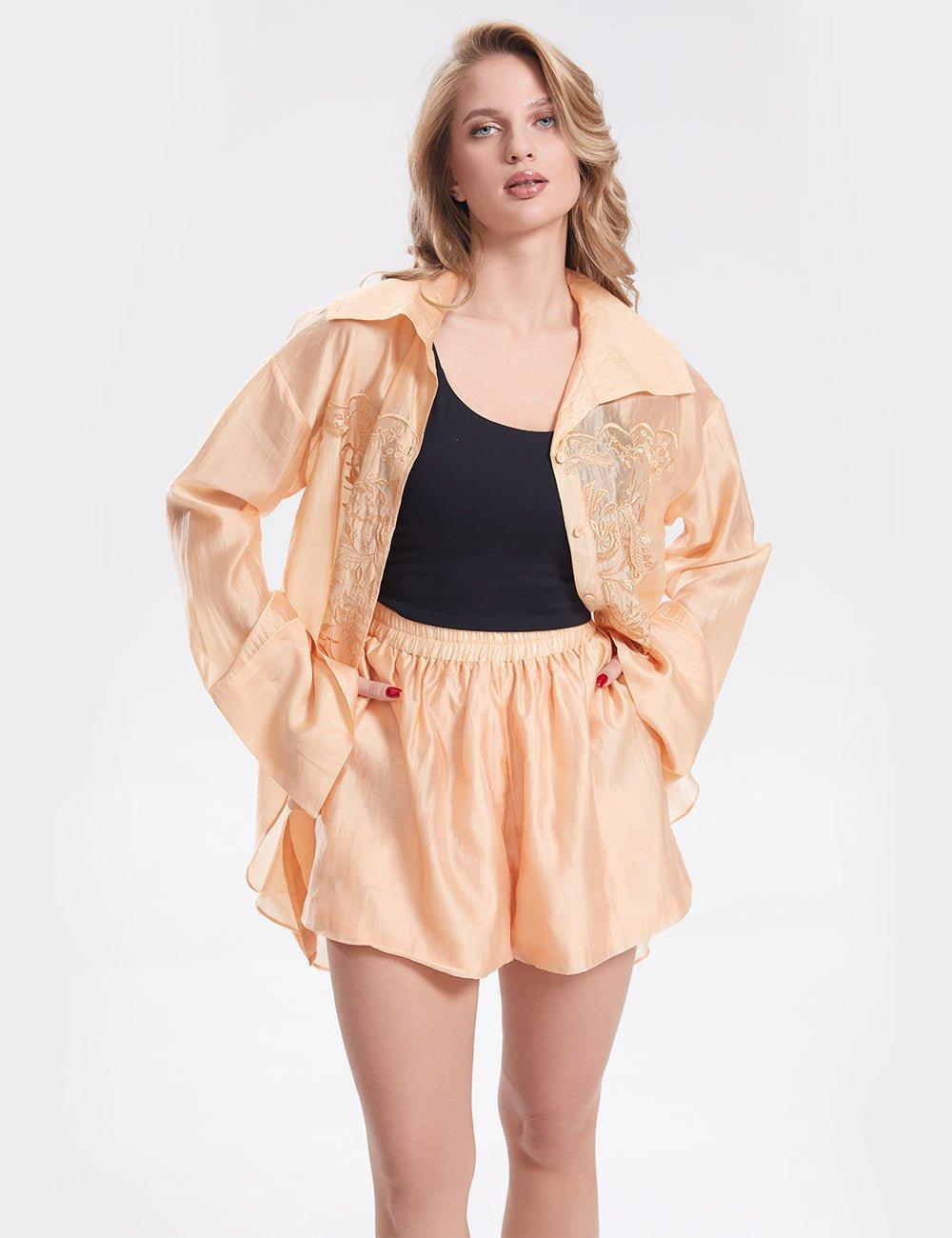Ladies Embroidery Tencel Top Shorts 2PCS Set SKST281 - SWEETKAMA