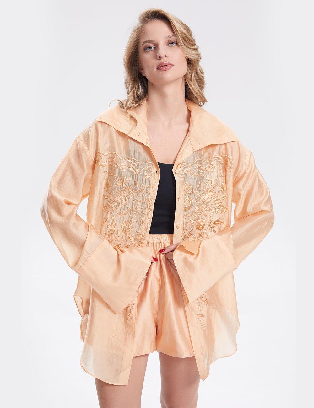 Ladies Embroidery Tencel Top Shorts 2PCS Set SKST281 - SWEETKAMA
