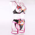 Ladies Floral Embroidery Lingerie Set with Garter Belt R1154A - SWEETKAMA