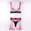 Ladies Floral Embroidery Lingerie Set with Garter Belt R1154A - SWEETKAMA