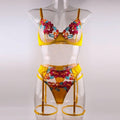 Ladies Floral Embroidery Lingerie Set with Garter Belt R1154A - SWEETKAMA