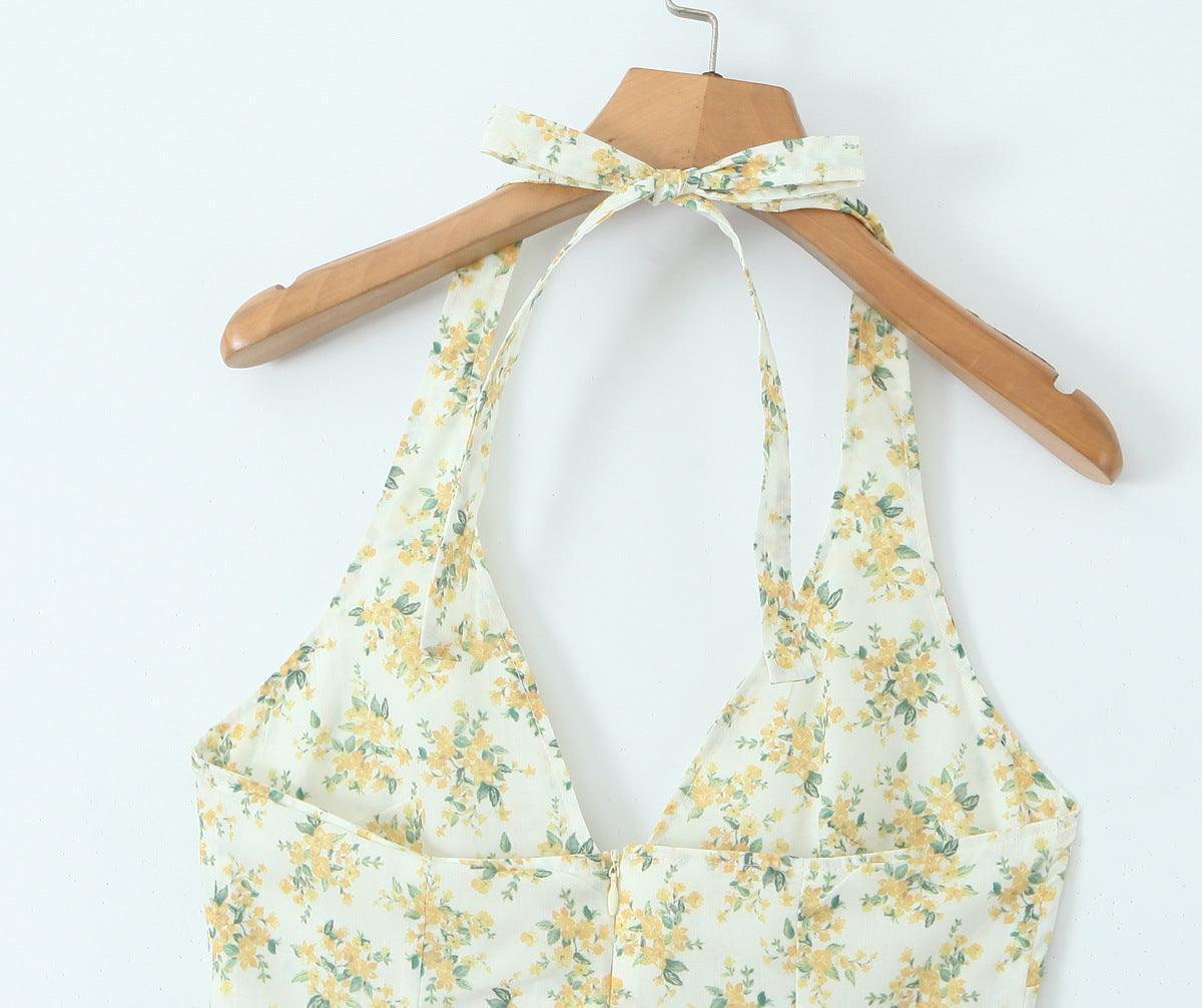 Ladies Floral Print Bustier Sleeveless Midi Dress C2723 - SWEETKAMA