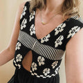 Ladies Floral Print Sleeveless V-Neck Knit Top FQT555 - SWEETKAMA