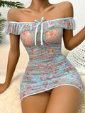 Ladies Floral Print Wrinkle Chemise Set 10A209 - SWEETKAMA