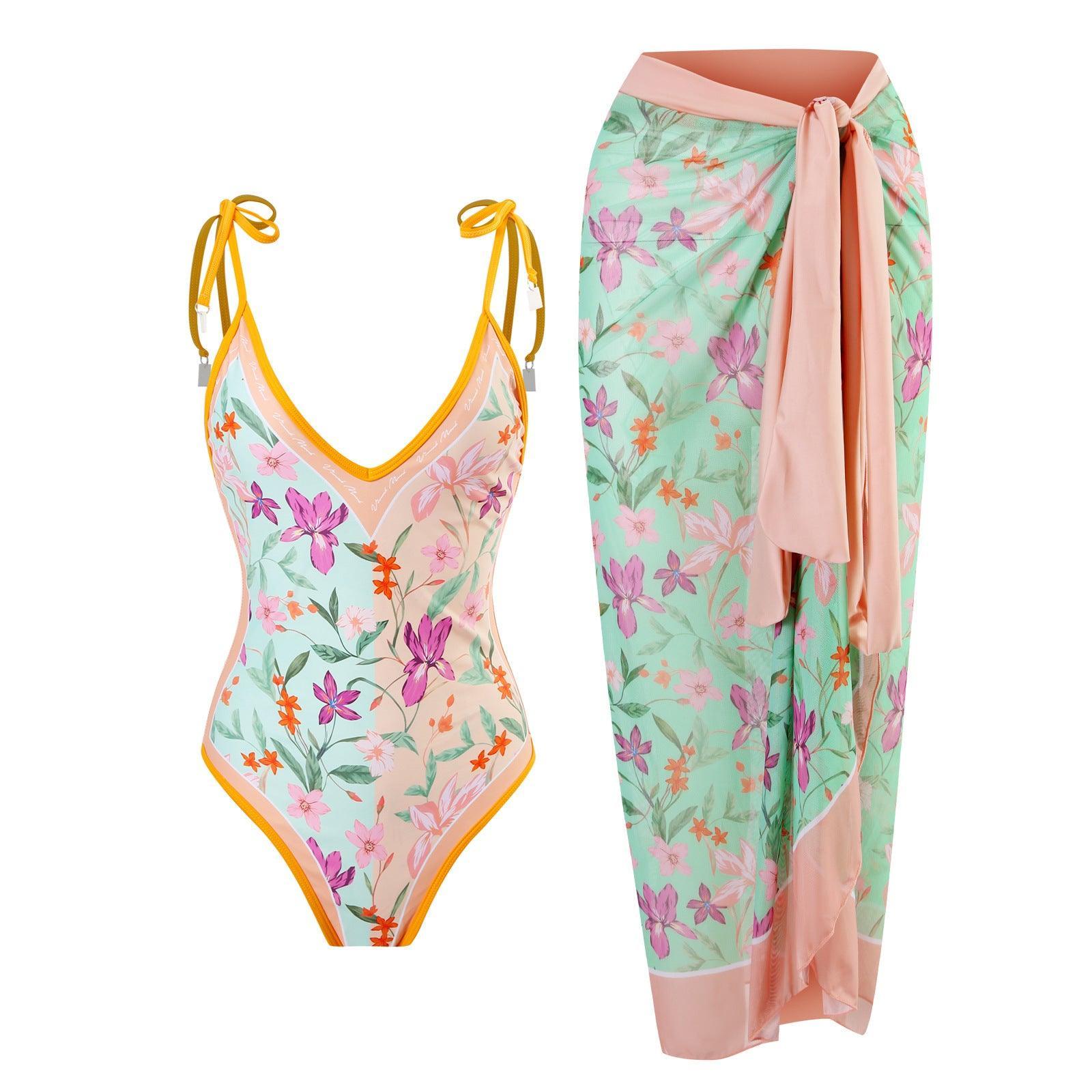 Ladies Floral Reversible One Piece Swimwear with Cover Y18 - SWEETKAMA