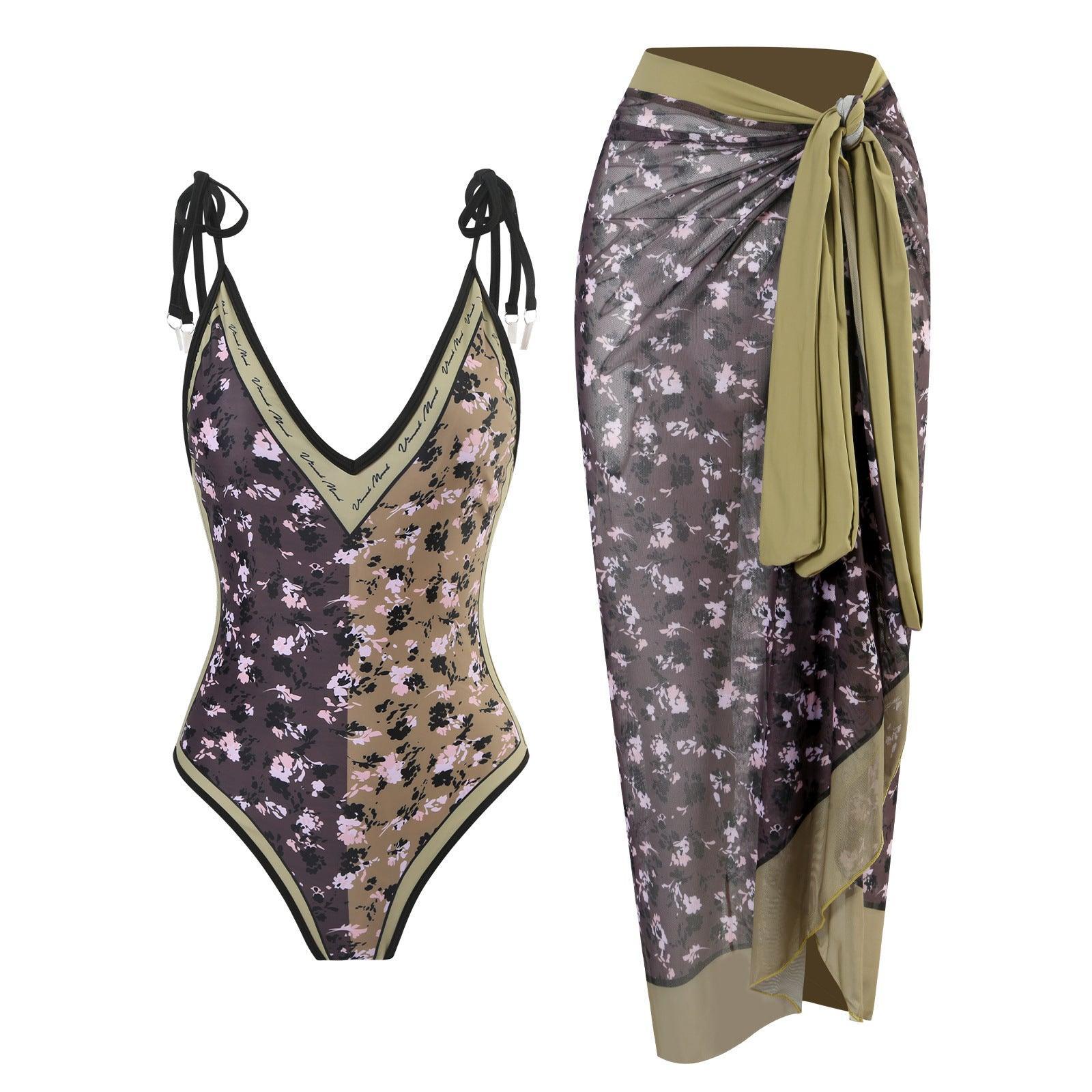 Ladies Floral Reversible One Piece Swimwear with Cover Y18 - SWEETKAMA