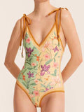 Ladies Floral Reversible One Piece Swimwear with Cover Y18 - SWEETKAMA