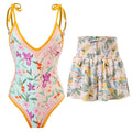 Ladies Floral Reversible One Piece Swimwear with Skirt Y18 - SWEETKAMA
