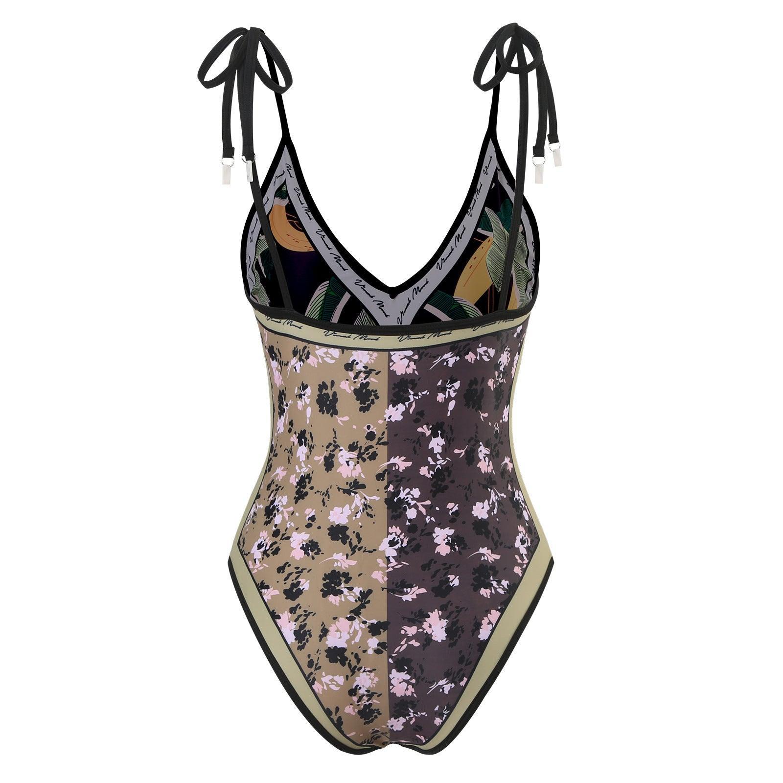Ladies Floral Reversible One Piece Swimwear with Skirt Y18 - SWEETKAMA