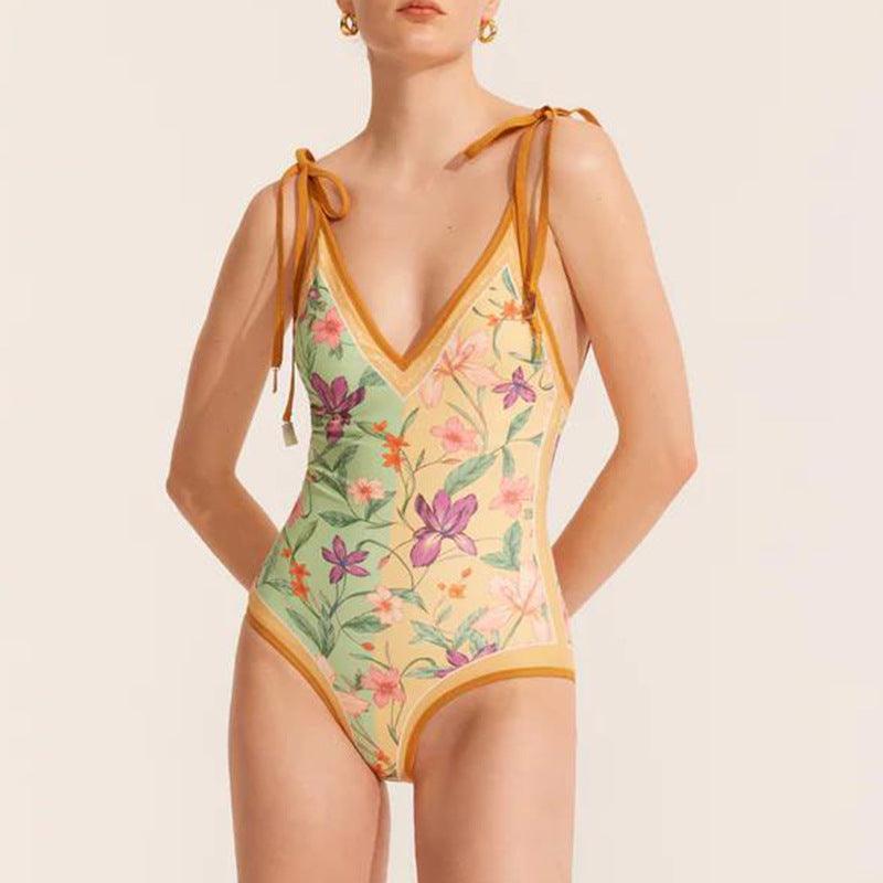 Ladies Floral Reversible One Piece Swimwear with Skirt Y18 - SWEETKAMA
