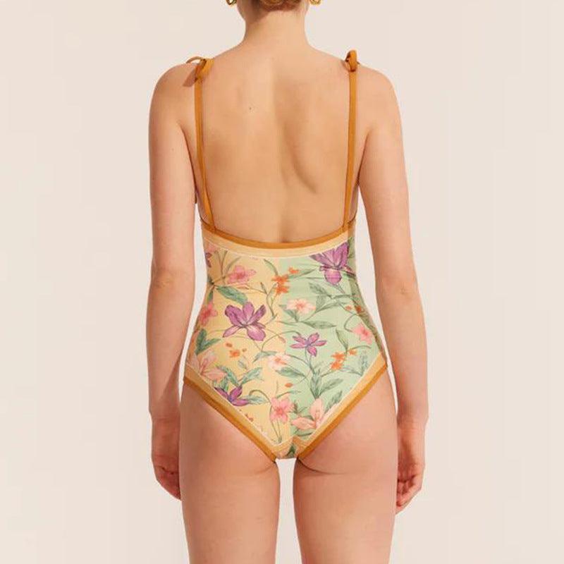 Ladies Floral Reversible One Piece Swimwear with Skirt Y18 - SWEETKAMA