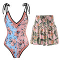 Ladies Floral Reversible One Piece Swimwear with Skirt Y18 - SWEETKAMA