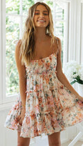 Ladies Flounce Flower Print Daily Mini Dress 1101 - SWEETKAMA